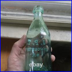 IRON PONTIL J. P. T. 525 HOUSTEN ST. NY RARE 1850s BLOB TOP SODA BOTTLE SHINY NICE