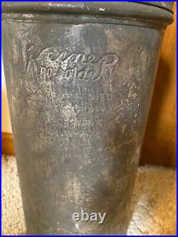 Ice Cream Can rare antq Keimer No Solder 12 qt NY City & Penna aprvd 18h x 8d