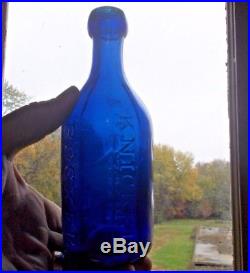 Iron Pontil Cobalt Blue 10 Sided W. P. Knickerbocker Soda Water 1848 New York Nice