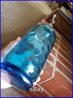 Isidor Gordon Seltzer Bottle, Blue Footed Thumbprint Soda Syphon Bkln Ny