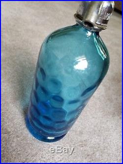 Isidor Gordon Seltzer Bottle, Blue Footed Thumbprint Soda Syphon Bkln Ny