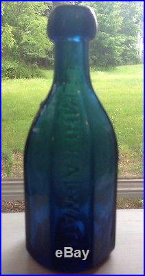 J&A Dearborn Cobalt Blue 8 Sided Iron Pontil Mineral Water New York
