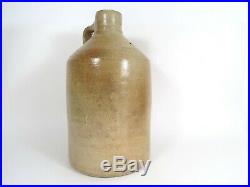 J. Fisher Stoneware Jug Crock Tan Beige Pottery Pitcher Bottle Lyons NY Antique