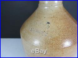 J. Fisher Stoneware Jug Crock Tan Beige Pottery Pitcher Bottle Lyons NY Antique
