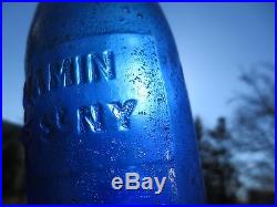 J. P. Benjamin 13 State St. Ny. Union Glass Works Dark Blue Rect. Slug Iron Pontil