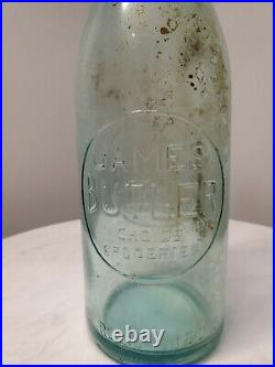 JAMES BUTLER Choice Groceries 28 Oz Blue Tinged Bottle C. 1882 New York Merchant