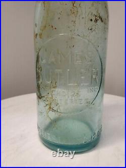 JAMES BUTLER Choice Groceries 28 Oz Blue Tinged Bottle C. 1882 New York Merchant