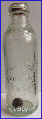 JOHN FRANZ CROTON FALLS NEW YORK Blob Top Soda Bottle Marble Stopper 1880's EXC