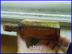 John Morgan 343 W. 39th St New York Rare Amber 1/2 Pint Mineral Water Bottle Nice