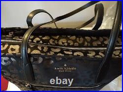 Kate Spade Chelsea Nylon Large Top Zip Tote bag Leopard Glitter handbag Travel