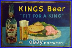 Kings Beer Tin Sign Brooklyn New York Brewery 1930s Irtp Bottle UPermit 12x17.5