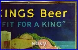 Kings Beer Tin Sign Brooklyn New York Brewery 1930s Irtp Bottle UPermit 12x17.5