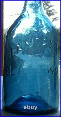 LANCASTER GLASS WORKS NEW YORK pontiled cobalt blue soda water