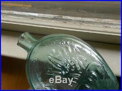 LANCASTER GLASS WORKS NY IRON PONTIL GIII-16 AQUA 1830s CORNUCOPIA FLASK SCARCE