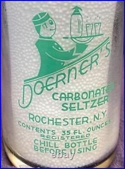 LARGE 1930s DOERNERS SELTZER BOTTLE ROCHESTER NEW YORK GREEN ACL ART DECO WAITER