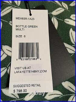 Lafayette 148 NY Sleeveless V Neck Dress Bottle Green Leaf Print Dress Sz. 6 NEW