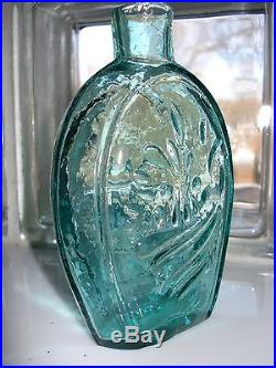 Lancaster, N. Y. 1/2 Pt. Cornucopia & Urn flask. Rich aqua, MINT