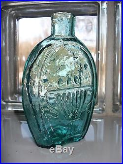 Lancaster, N. Y. 1/2 Pt. Cornucopia & Urn flask. Rich aqua, MINT