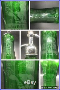 Laurel Club Beverages Bellhop Bklyn, N. Y. 12 Sided Faceted Green Seltzer Bottle
