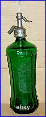 Leewood Soda Emerald Green Czech Glass Seltzer Bottle Tuckahoe NY