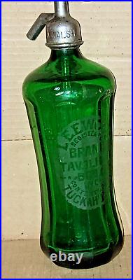 Leewood Soda Emerald Green Czech Glass Seltzer Bottle Tuckahoe NY