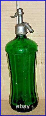 Leewood Soda Emerald Green Czech Glass Seltzer Bottle Tuckahoe NY