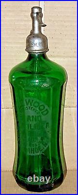 Leewood Soda Emerald Green Czech Glass Seltzer Bottle Tuckahoe NY