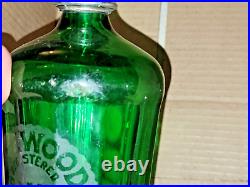 Leewood Soda Emerald Green Czech Glass Seltzer Bottle Tuckahoe NY