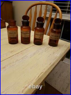 Lot of 4Antique MERCK & CO. INC. 6 Medicine Bottles Chemist New York with Labels