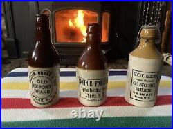 Lyons, New York, Stoneware Ginger Beer Bottles, Complete Triple Set