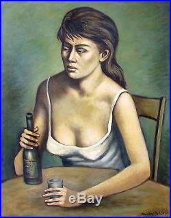 MICHAEL SCHLAZER, Listed New York, Social Realism, Mid Cent, Woman w Bottle, oil
