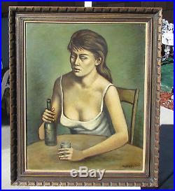 MICHAEL SCHLAZER, Listed New York, Social Realism, Mid Cent, Woman w Bottle, oil