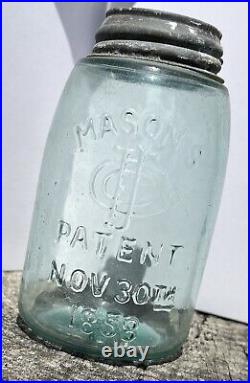 Mason's Patent Nov 30th 1858 Fruit Jar + Canning Lid Crude Bubbly NY USA 1870s