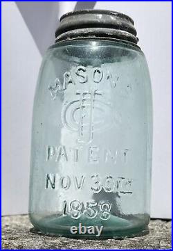 Mason's Patent Nov 30th 1858 Fruit Jar + Canning Lid Crude Bubbly NY USA 1870s