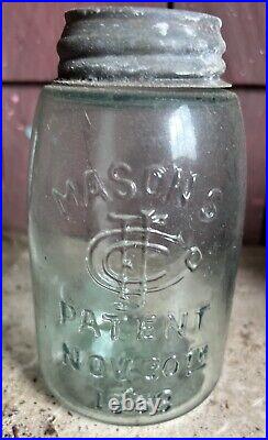 Mason's Patent Nov 30th 1858 Fruit Jar + Canning Lid Crude Bubbly NY USA 1870s