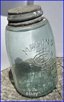 Mason's Patent Nov 30th 1858 Fruit Jar + Canning Lid Crude Bubbly NY USA 1870s