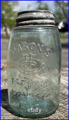 Mason's Patent Nov 30th 1858 Fruit Jar + Canning Lid Crude Bubbly NY USA 1870s