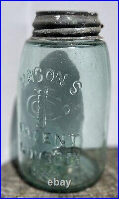 Mason's Patent Nov 30th 1858 Fruit Jar + Canning Lid Crude Bubbly NY USA 1870s