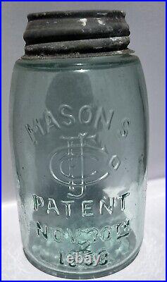 Mason's Patent Nov 30th 1858 Fruit Jar + Canning Lid Crude Bubbly NY USA 1870s