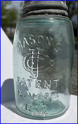 Mason's Patent Nov 30th 1858 Fruit Jar + Canning Lid Crude Bubbly NY USA 1870s