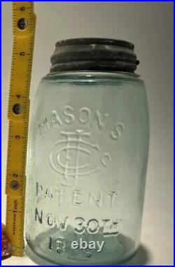 Mason's Patent Nov 30th 1858 Fruit Jar + Canning Lid Crude Bubbly NY USA 1870s