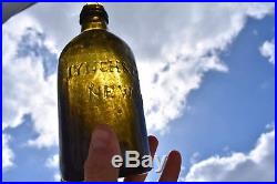 Mint 1820s Lynch & Clarke New York Mineral Water Bottle olive! Rare pontil