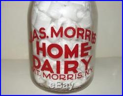 Mt Morris NY 1940 Jas Morris Home Dairy Red Pyro Milk Bottle 1 Quart New York