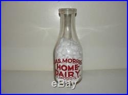 Mt Morris NY 1940 Jas Morris Home Dairy Red Pyro Milk Bottle 1 Quart New York