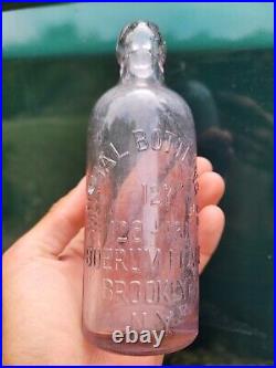 NEAT Old Lavender Brooklyn New York Hutch? Antique Amethyst Monogram Soda Bottle