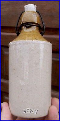 NICE 2 TONE STONEWARE WELCH'S GINGER BEER BOTTLE UTICA, NY WithSTOPPER 1890s