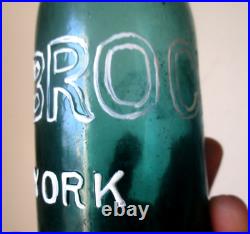 NICE TEAL COLORED HAT SODA W. E. BROCKWAY NEW YORK NICE IRON PONTIL 1850s ERA L@@K