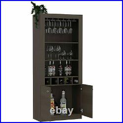 New York Bar Cabinet With 2 Drawers, 5 Bottle Cubbies, 2 Open Shleves