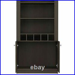 New York Bar Cabinet With 2 Drawers, 5 Bottle Cubbies, 2 Open Shleves