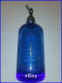 New York Seltzer Water Co. Original Blue Glass With Tap And Straw
